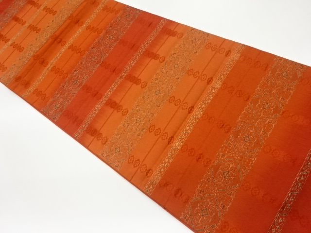 JAPANESE KIMONO / VINTAGE FUKURO OBI / SILK / WOVEN STRIPE & ABSTRACT FLOWER CREST